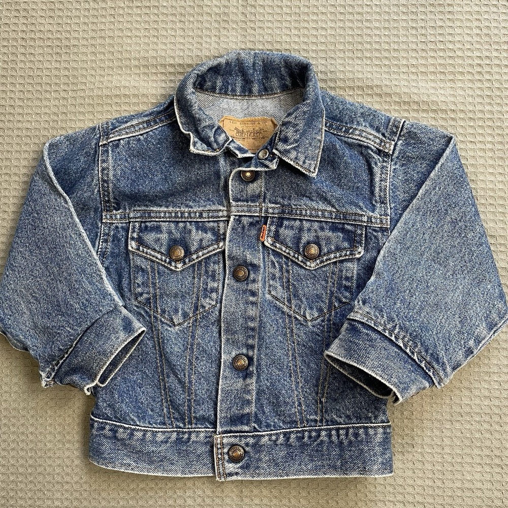 Vintage Little Levi's Orange Tab Denim Jean Trucker Jacket 5 Kids Snap Up
